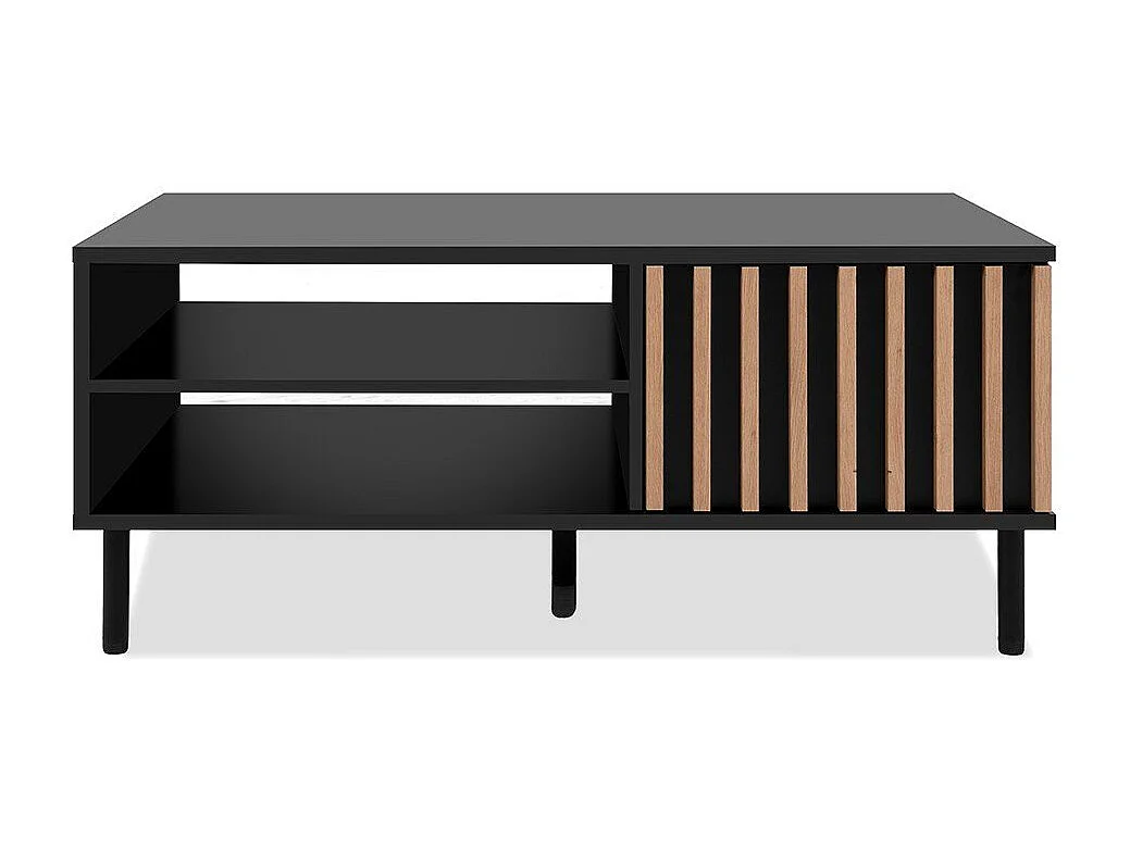 Table Basse 1 Porte Noir et Bois L110,5 cm - MONZA