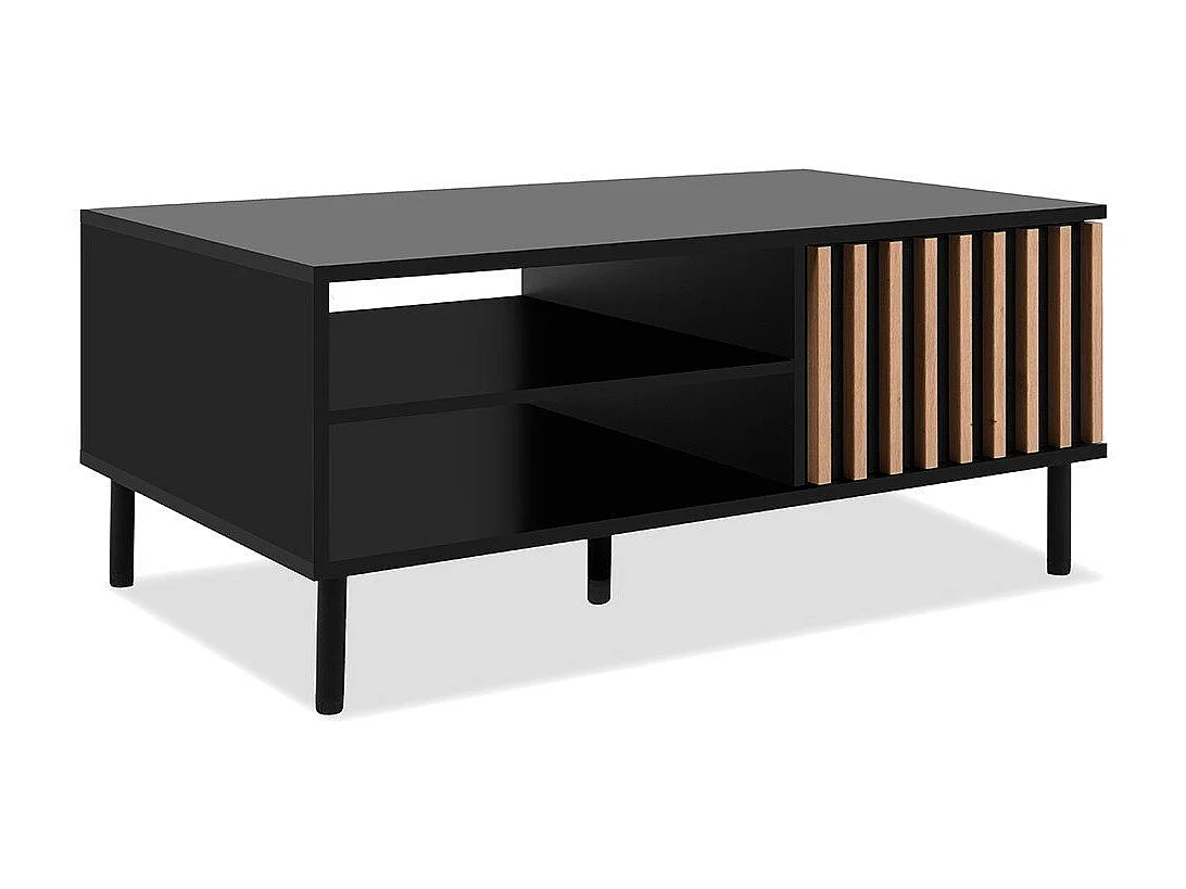 Table Basse 1 Porte Noir et Bois L110,5 cm - MONZA