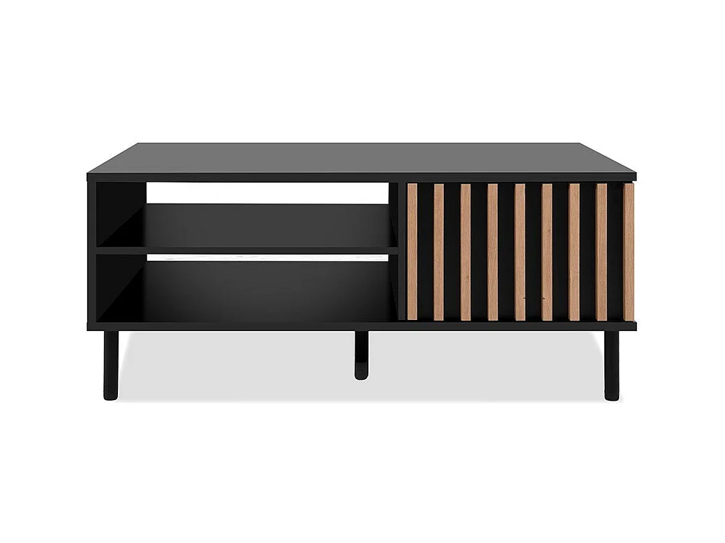 Table Basse 1 Porte Noir et Bois L110,5 cm - MONZA