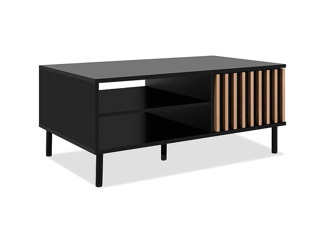 Table Basse 1 Porte Noir et Bois L110,5 cm - MONZA