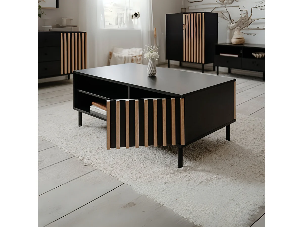 Couchtisch mit 1 Tür Schwarz und Holz L110,5 cm – MONZA