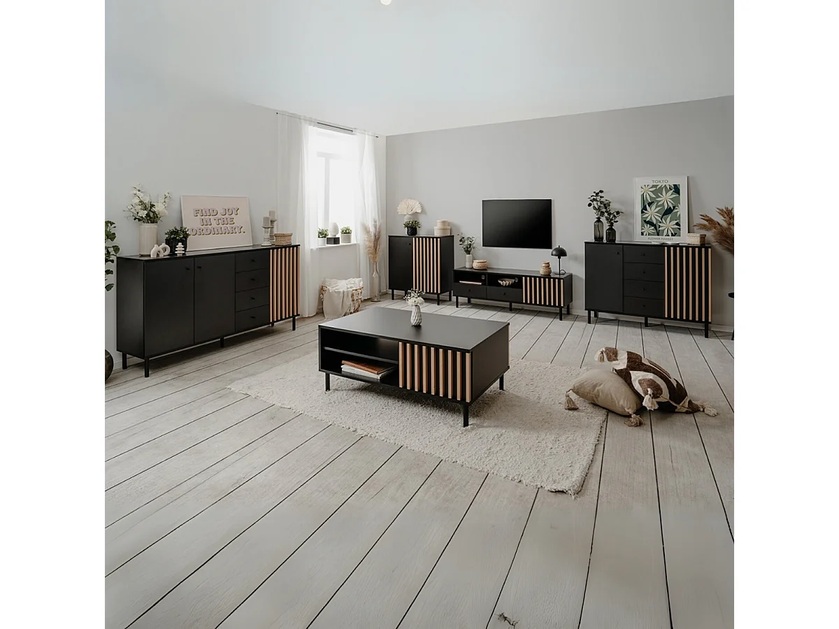 Couchtisch mit 1 Tür Schwarz und Holz L110,5 cm – MONZA