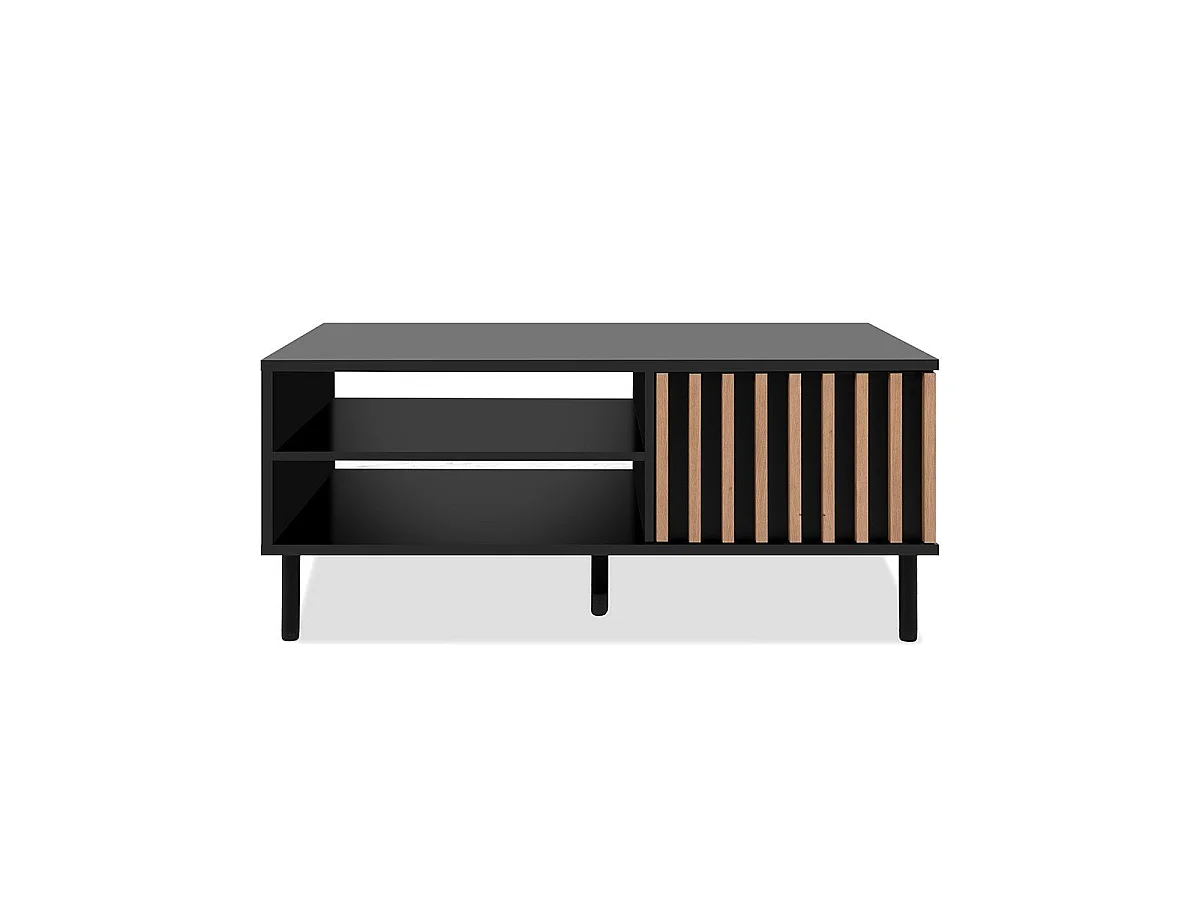Mesa Baixa 1 Porta Preta e Madeira L110,5 cm - MONZA