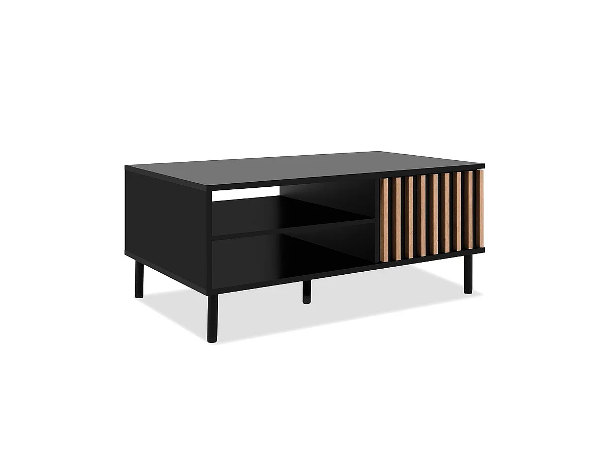 Mesa Baixa 1 Porta Preta e Madeira L110,5 cm - MONZA