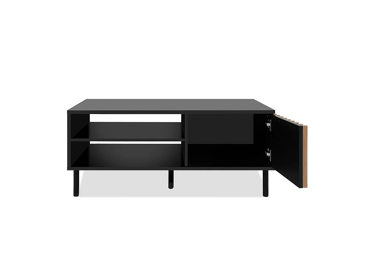 Mesa Baixa 1 Porta Preta e Madeira L110,5 cm - MONZA