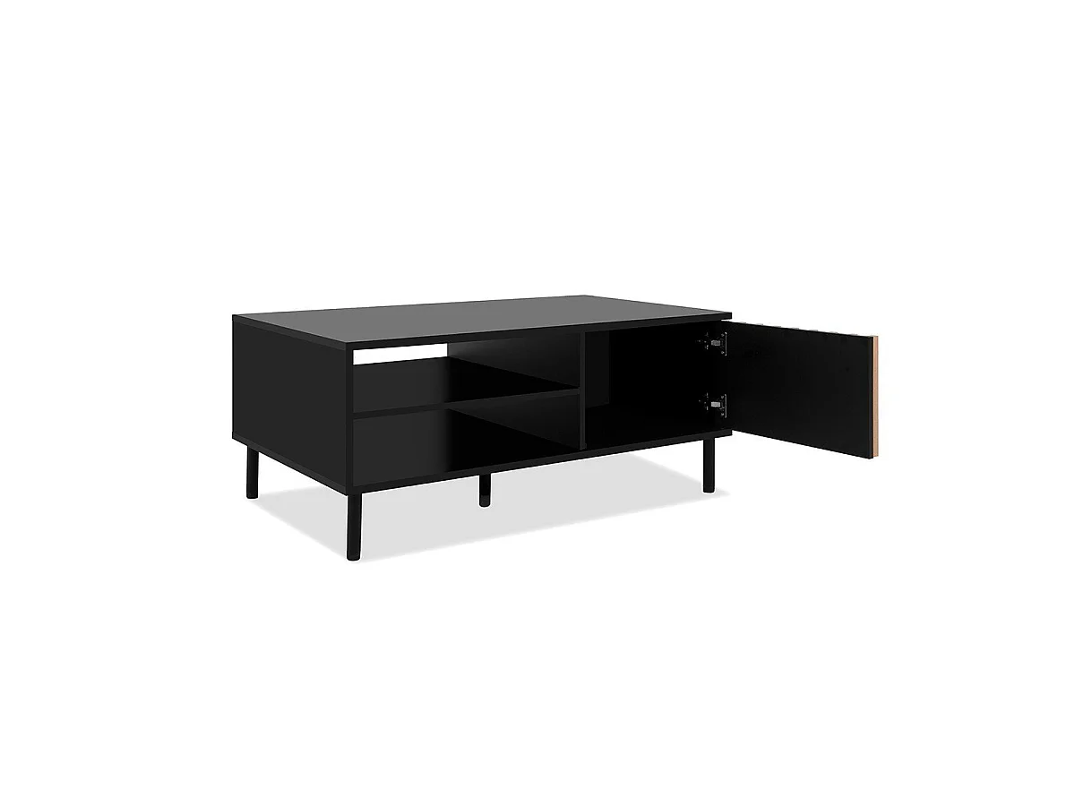 Mesa Baixa 1 Porta Preta e Madeira L110,5 cm - MONZA