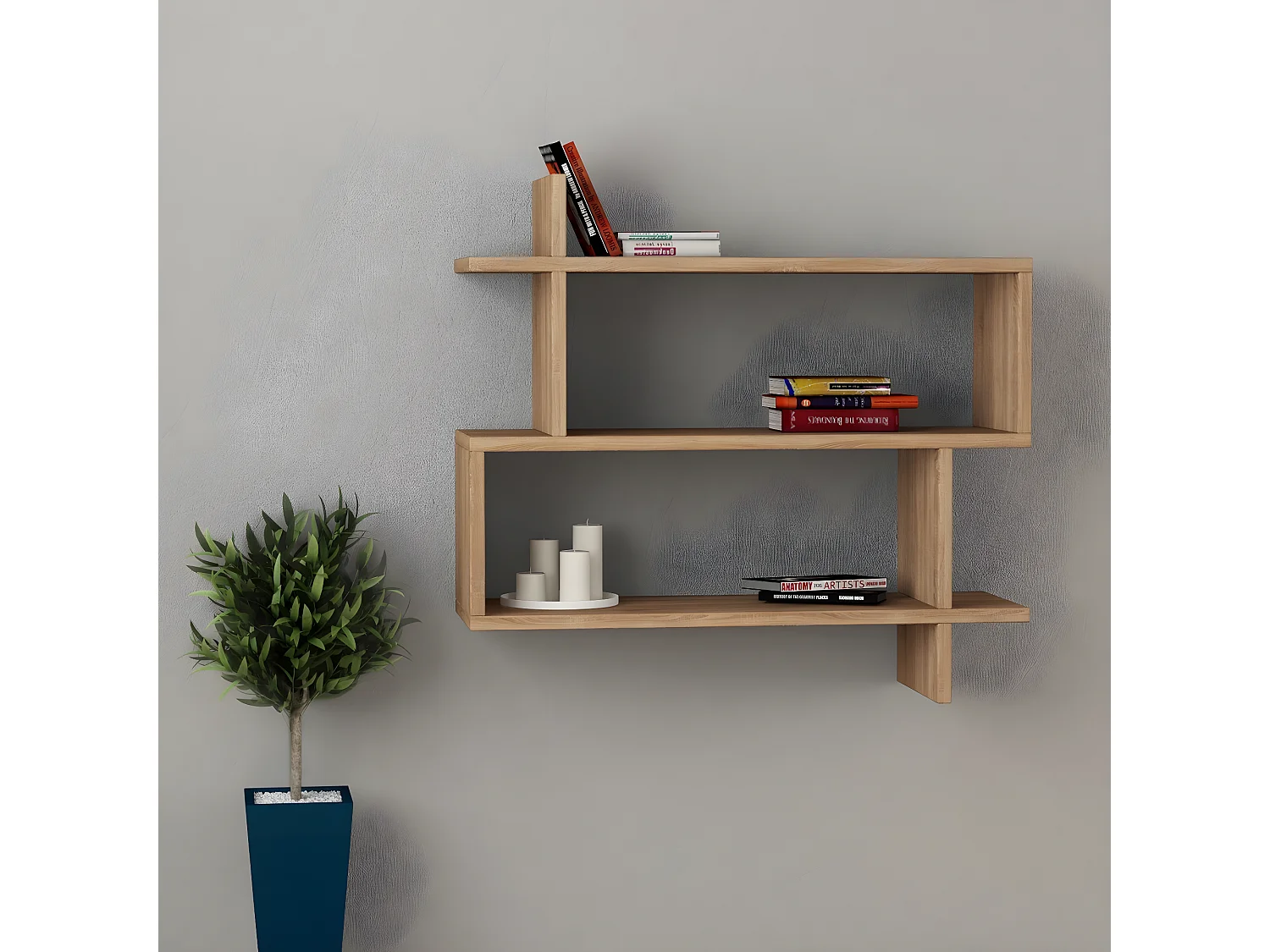 Prateleira de parede – 70 x 65,5 x 22 cm – cor carvalho – painel de partículas revestido a melamina