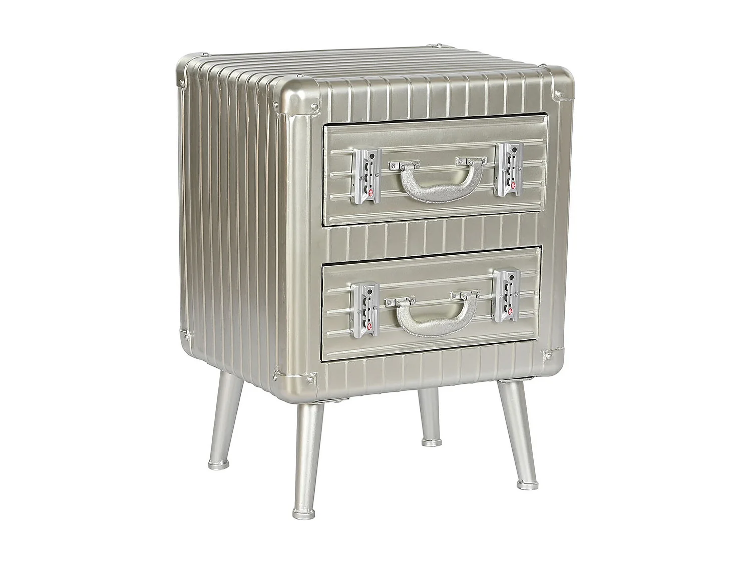 Table de nuit, table de chevet avec 2 tiroirs en bois MDF et métal coloris argenté - longueur 46 x profondeur 39 x Hauteur 63 cm