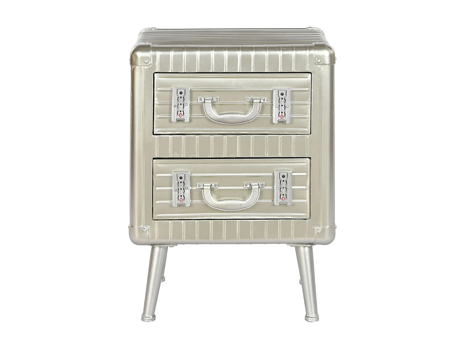 Table de nuit, table de chevet avec 2 tiroirs en bois MDF et métal coloris argenté - longueur 46 x profondeur 39 x Hauteur 63 cm