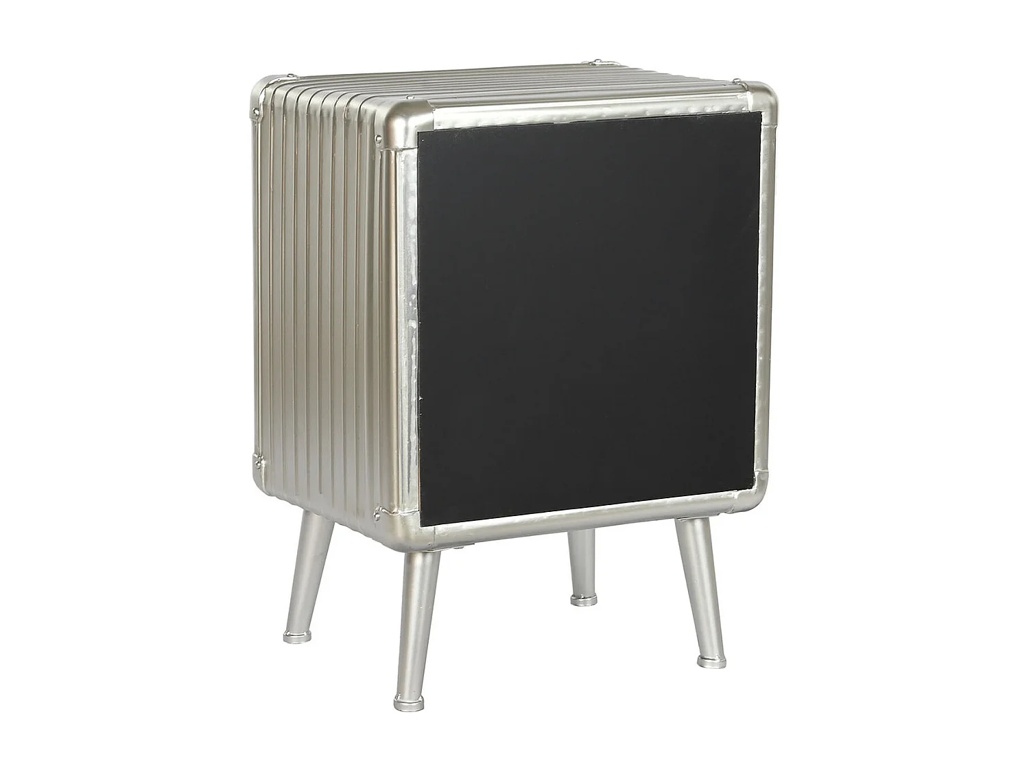 Table de nuit, table de chevet avec 2 tiroirs en bois MDF et métal coloris argenté - longueur 46 x profondeur 39 x Hauteur 63 cm