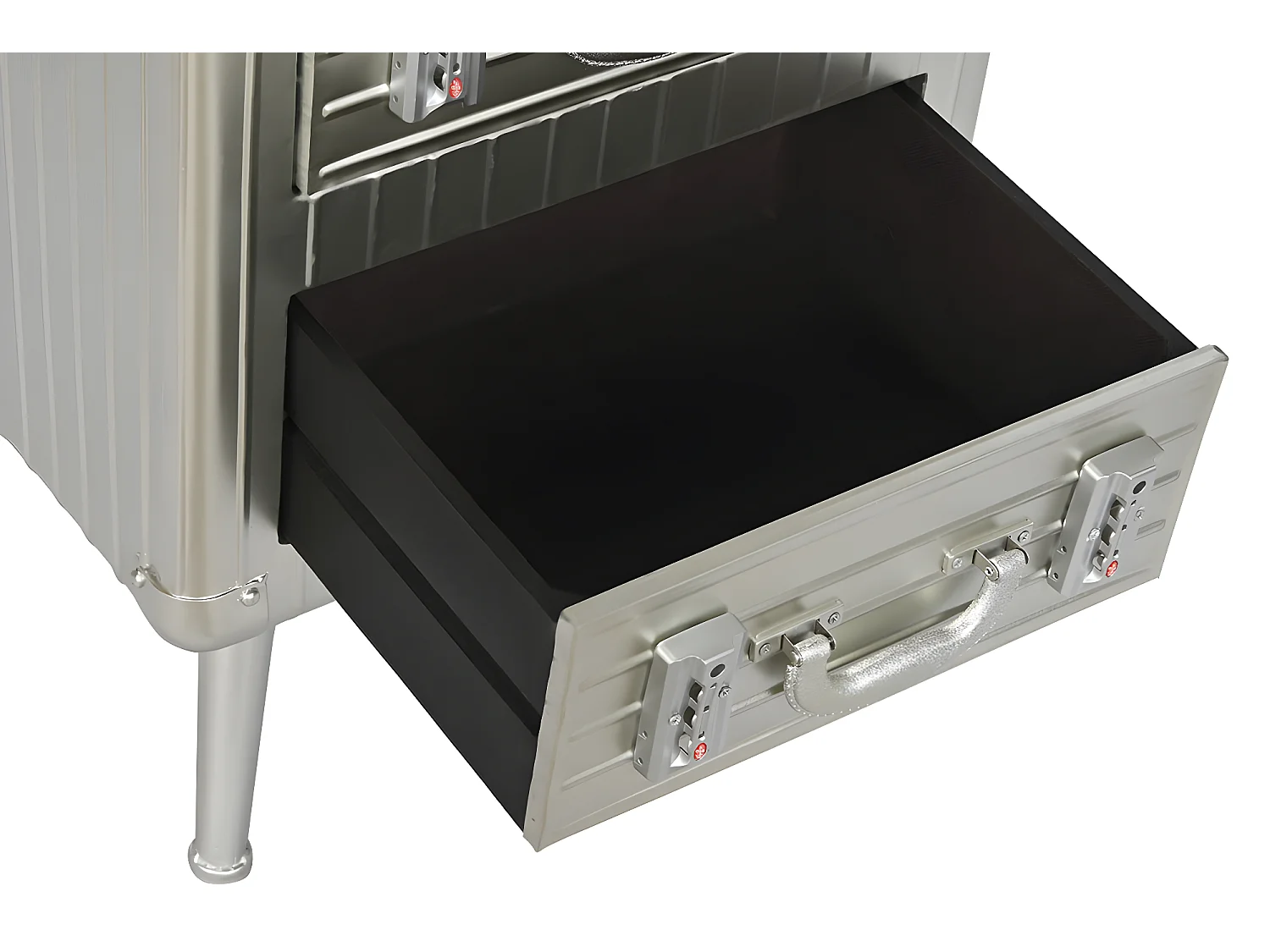 Table de nuit, table de chevet avec 2 tiroirs en bois MDF et métal coloris argenté - longueur 46 x profondeur 39 x Hauteur 63 cm