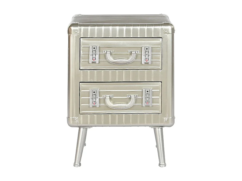 Table de nuit, table de chevet avec 2 tiroirs en bois MDF et métal coloris argenté - longueur 46 x profondeur 39 x Hauteur 63 cm