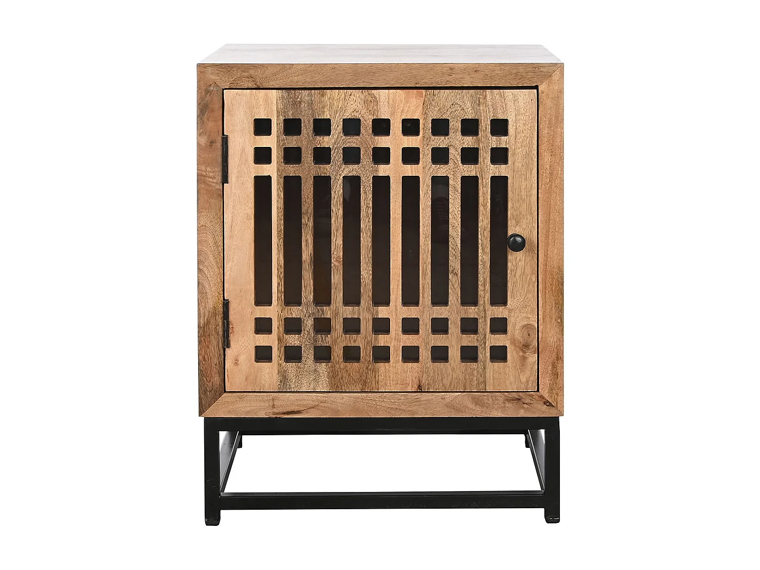 Table de nuit, table de chevet avec 1 porte en bois de manguier et verre - longueur 50 x profondeur 40 x Hauteur 65 cm