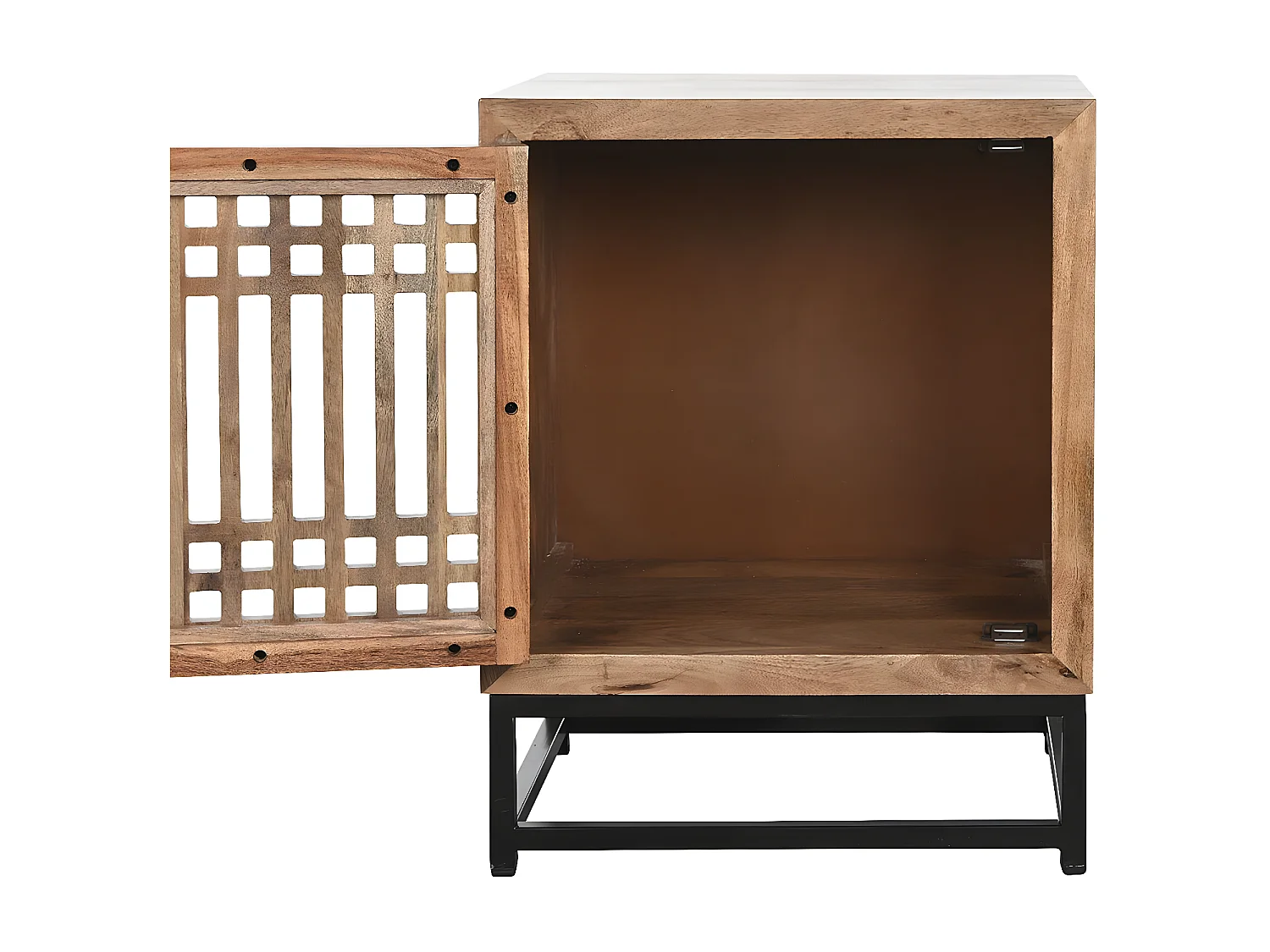 Table de nuit, table de chevet avec 1 porte en bois de manguier et verre - longueur 50 x profondeur 40 x Hauteur 65 cm