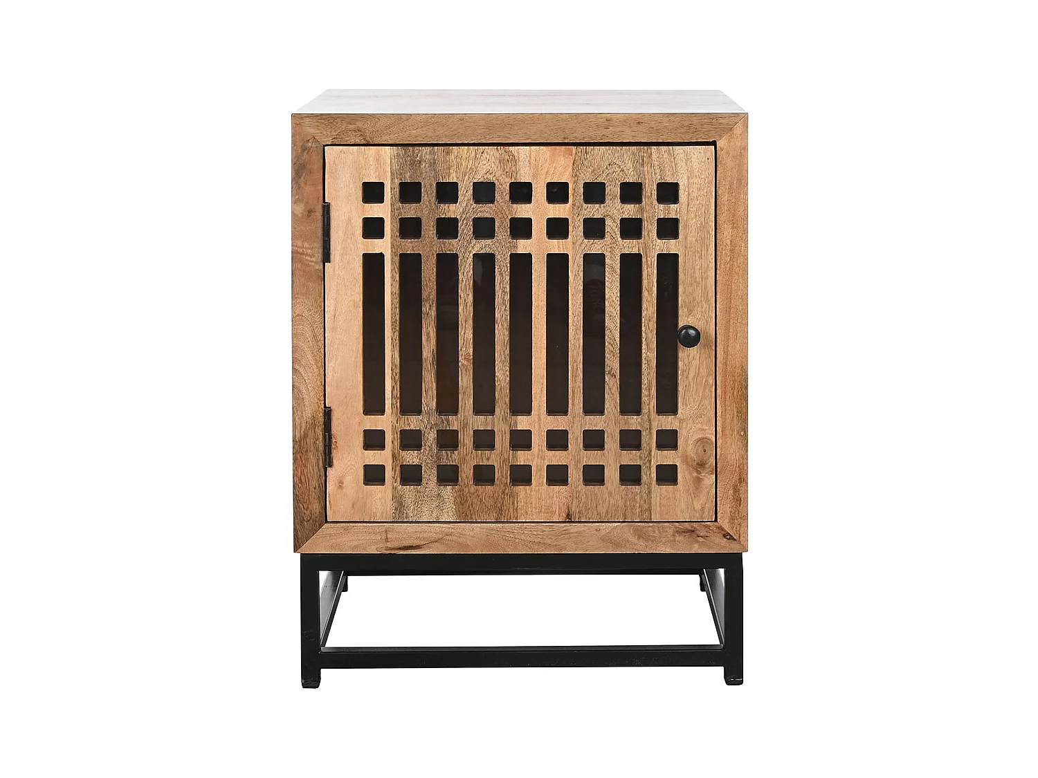 Table de nuit, table de chevet avec 1 porte en bois de manguier et verre - longueur 50 x profondeur 40 x Hauteur 65 cm