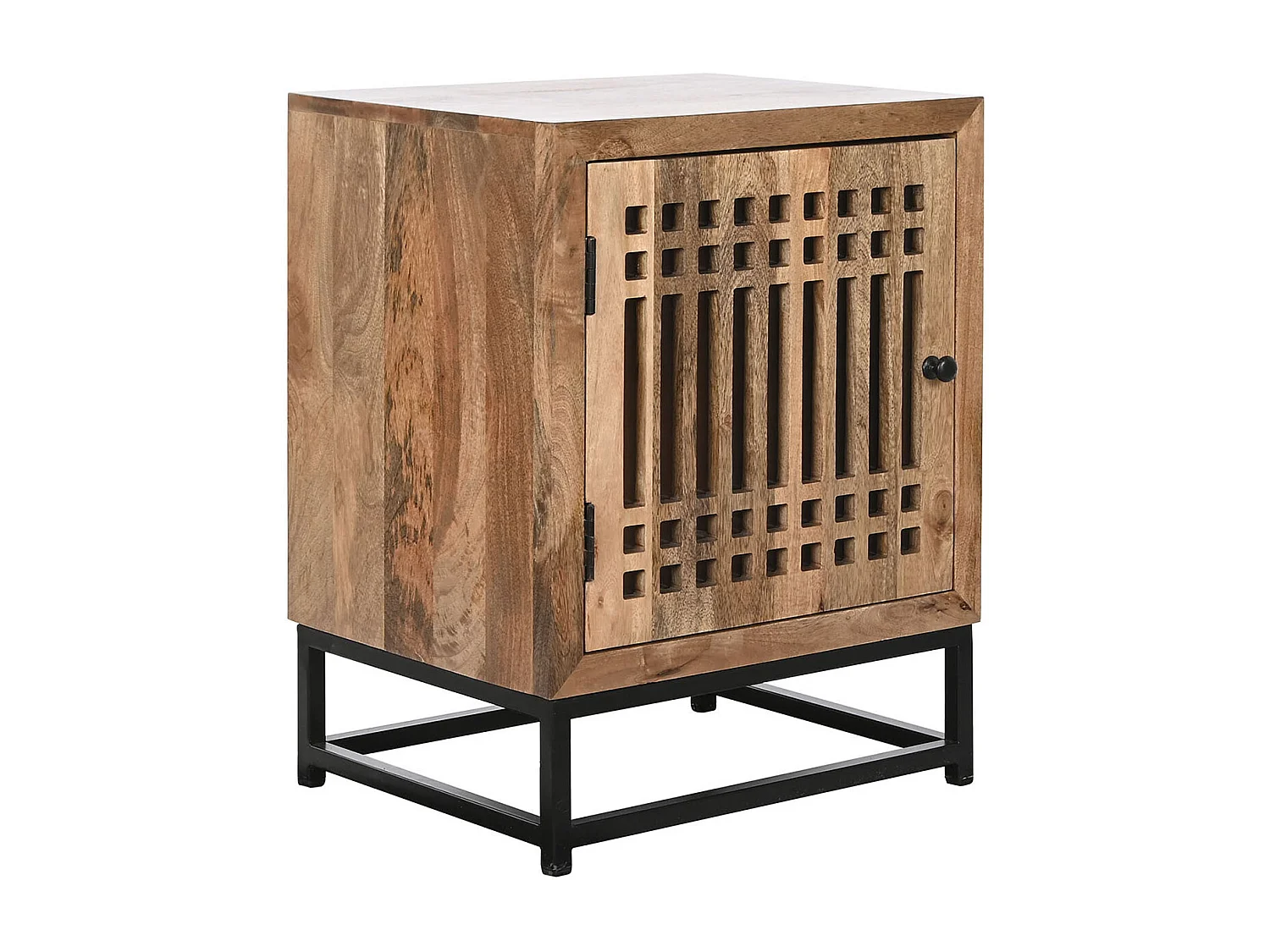 Table de nuit, table de chevet avec 1 porte en bois de manguier et verre - longueur 50 x profondeur 40 x Hauteur 65 cm