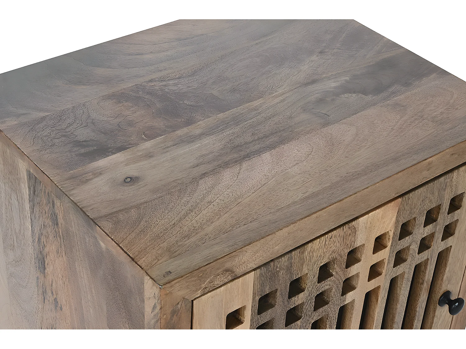 Table de nuit, table de chevet avec 1 porte en bois de manguier et verre - longueur 50 x profondeur 40 x Hauteur 65 cm