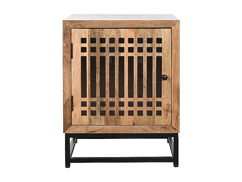 Table de nuit, table de chevet avec 1 porte en bois de manguier et verre - longueur 50 x profondeur 40 x Hauteur 65 cm