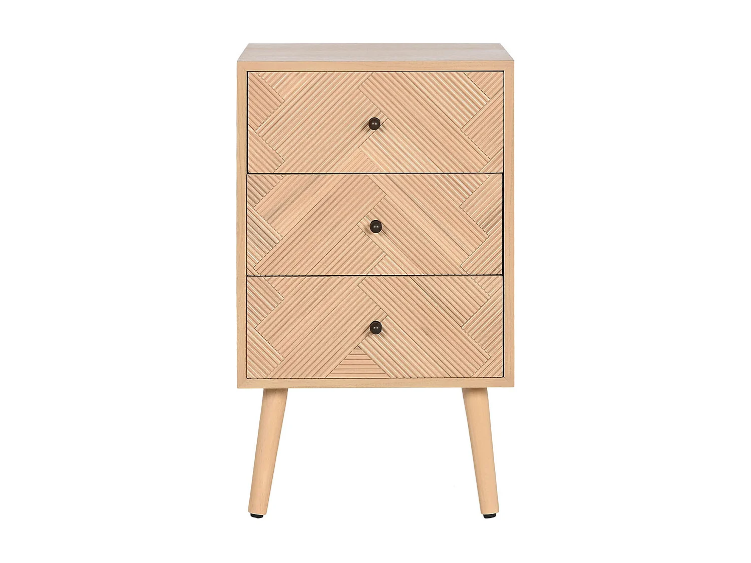 Table de nuit, table de chevet avec 3 tiroirs en bois coloris naturel - longueur  42 x profondeur 34 x Hauteur 70 cm