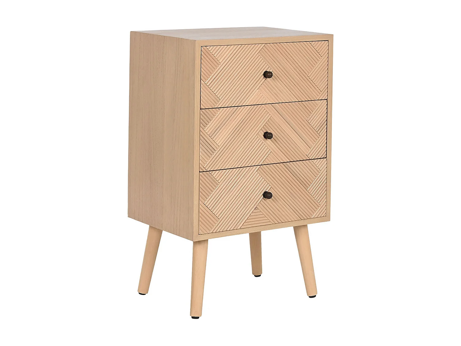 Table de nuit, table de chevet avec 3 tiroirs en bois coloris naturel - longueur  42 x profondeur 34 x Hauteur 70 cm