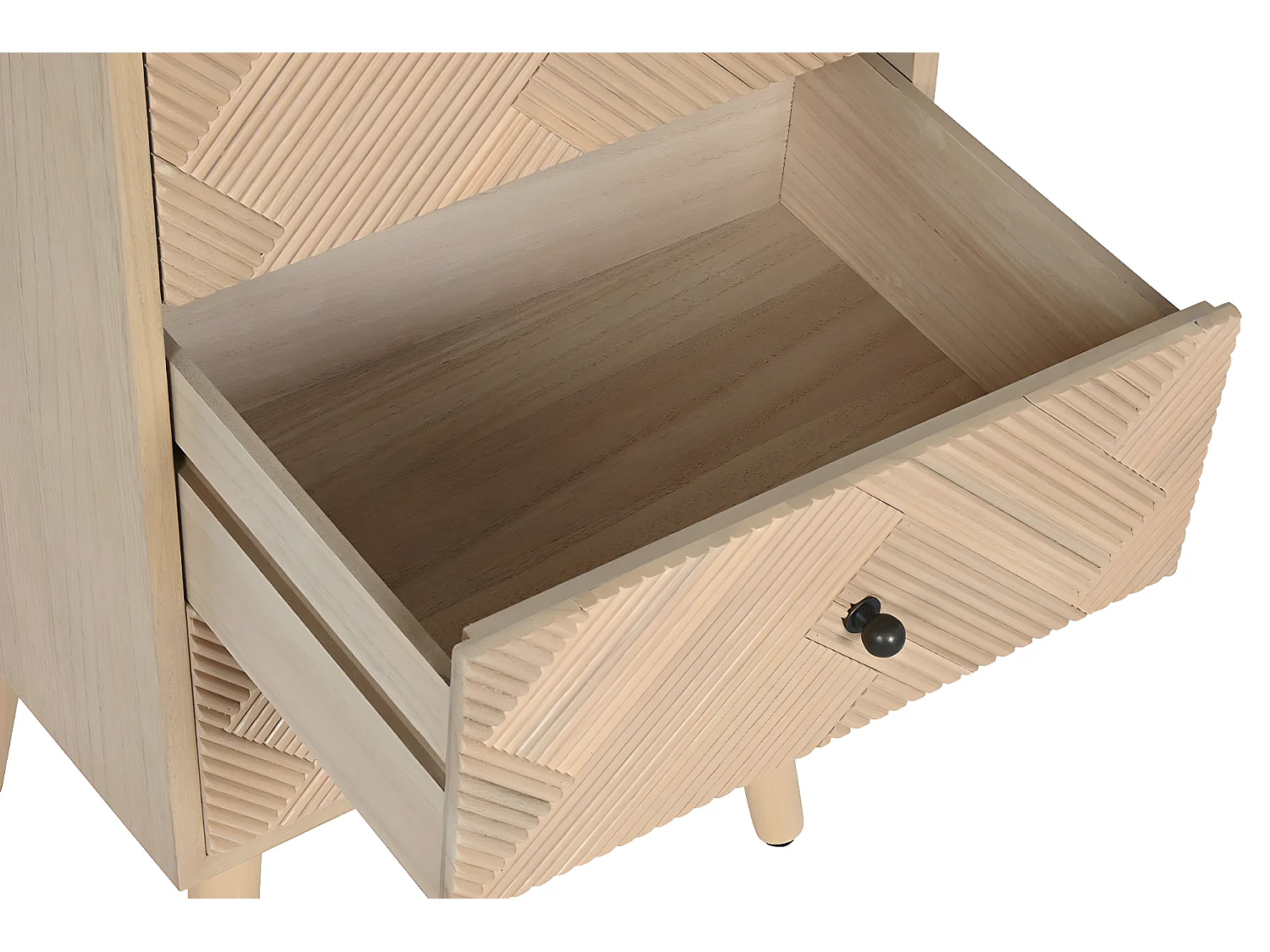 Table de nuit, table de chevet avec 3 tiroirs en bois coloris naturel - longueur  42 x profondeur 34 x Hauteur 70 cm