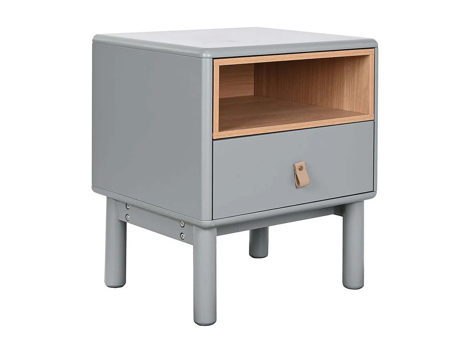 Table de nuit, table de chevet en bois coloris vert et PU coloris gris - longueur 48 x profondeur 40 x Hauteur 55 cm