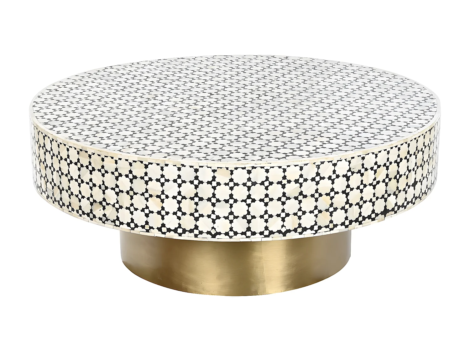 Table basse, table de salon en métal coloris noir, doré, blanc - diamètre 100 x Hauteur 40 cm