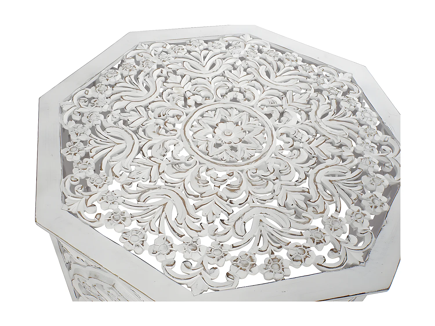 Table basse, table de salon en bois coloris blanc vieilli - longueur 84 x profondeur 84 x Hauteur 46 cm