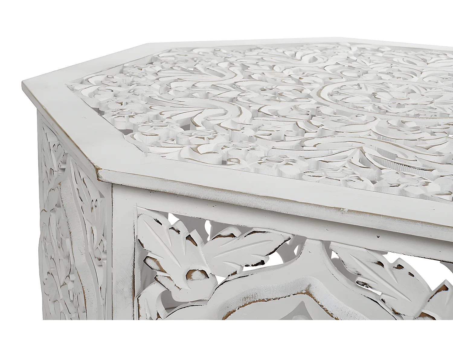 Table basse, table de salon en bois coloris blanc vieilli - longueur 84 x profondeur 84 x Hauteur 46 cm