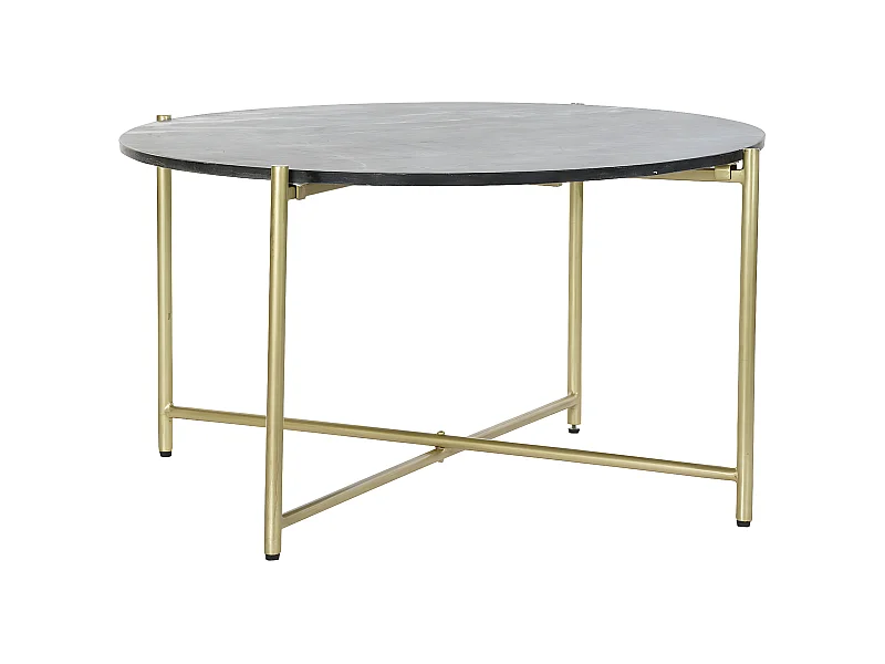 Table basse, table de salon ronde en fer doré et marbre noir -  diamètre 81 x Hauteur 44 cm