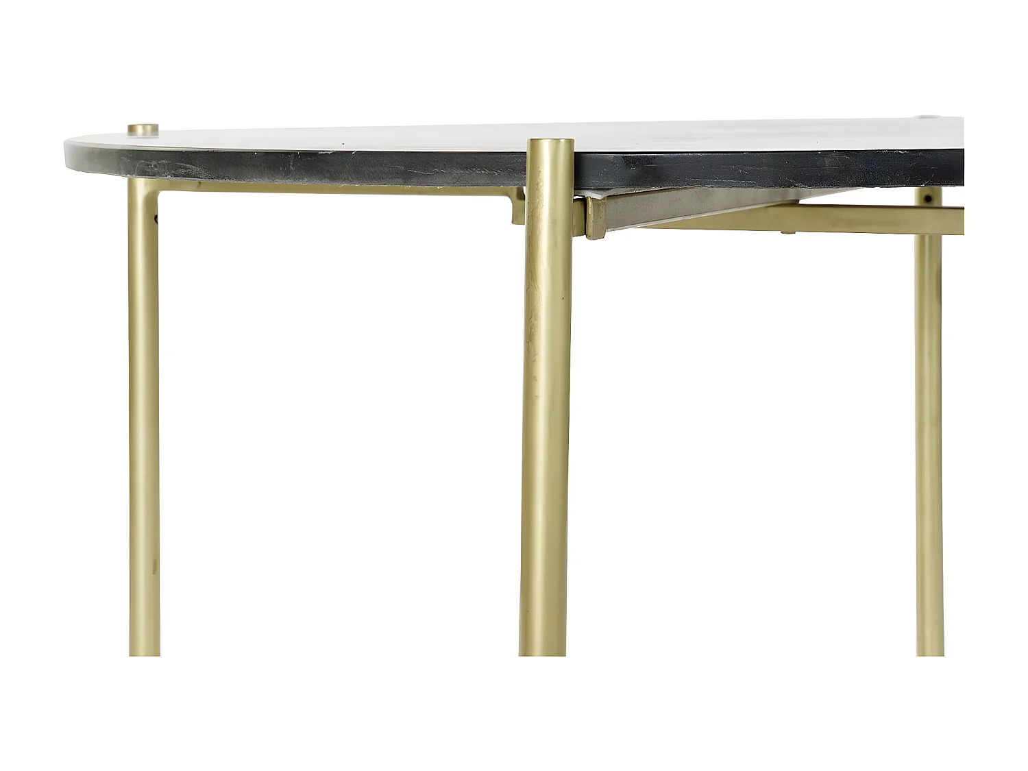 Table basse, table de salon ronde en fer doré et marbre noir -  diamètre 81 x Hauteur 44 cm