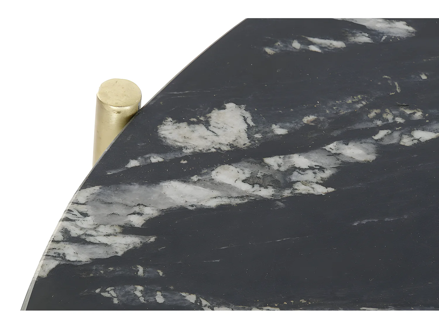 Table basse, table de salon ronde en fer doré et marbre noir -  diamètre 81 x Hauteur 44 cm