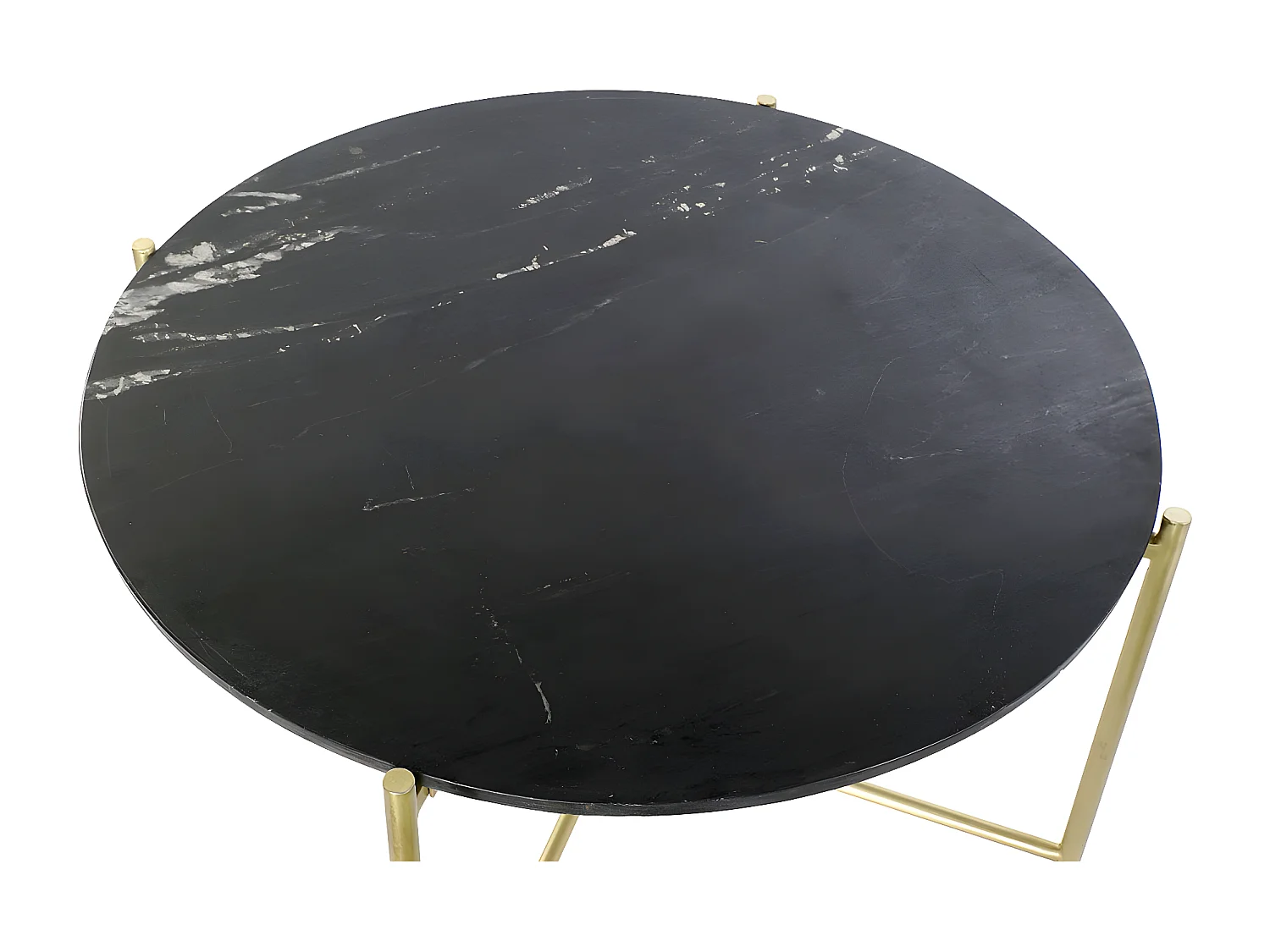 Table basse, table de salon ronde en fer doré et marbre noir -  diamètre 81 x Hauteur 44 cm