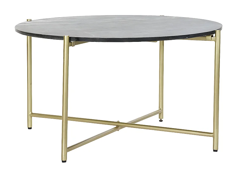 Table basse, table de salon ronde en fer doré et marbre noir -  diamètre 81 x Hauteur 44 cm