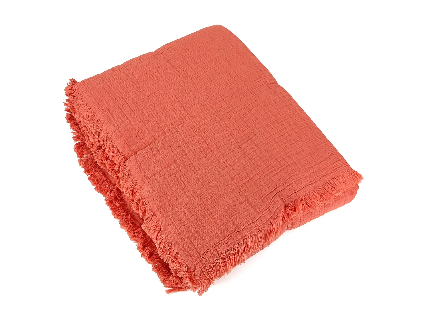 Dessus de lit 180x250 cm BREHAT 100% gaze de coton orange corail
