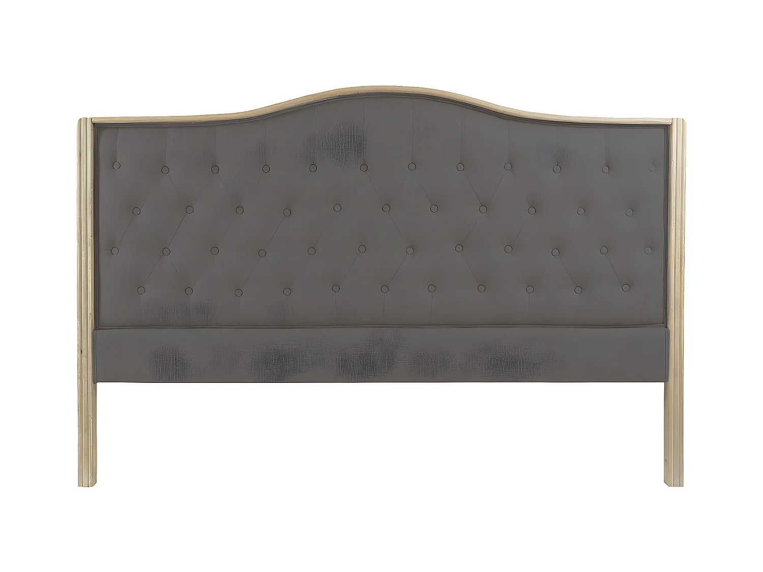 Tête de lit capitonnée en lin coloris gris foncé et bois naturel - longueur 160 x profondeur 10 x Hauteur 120 cm
