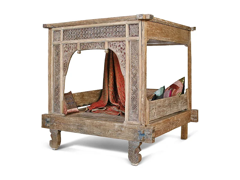 Lit adulte en bois de teck coloris naturel - longueur 225 x profondeur 160 x Hauteur 206 cm