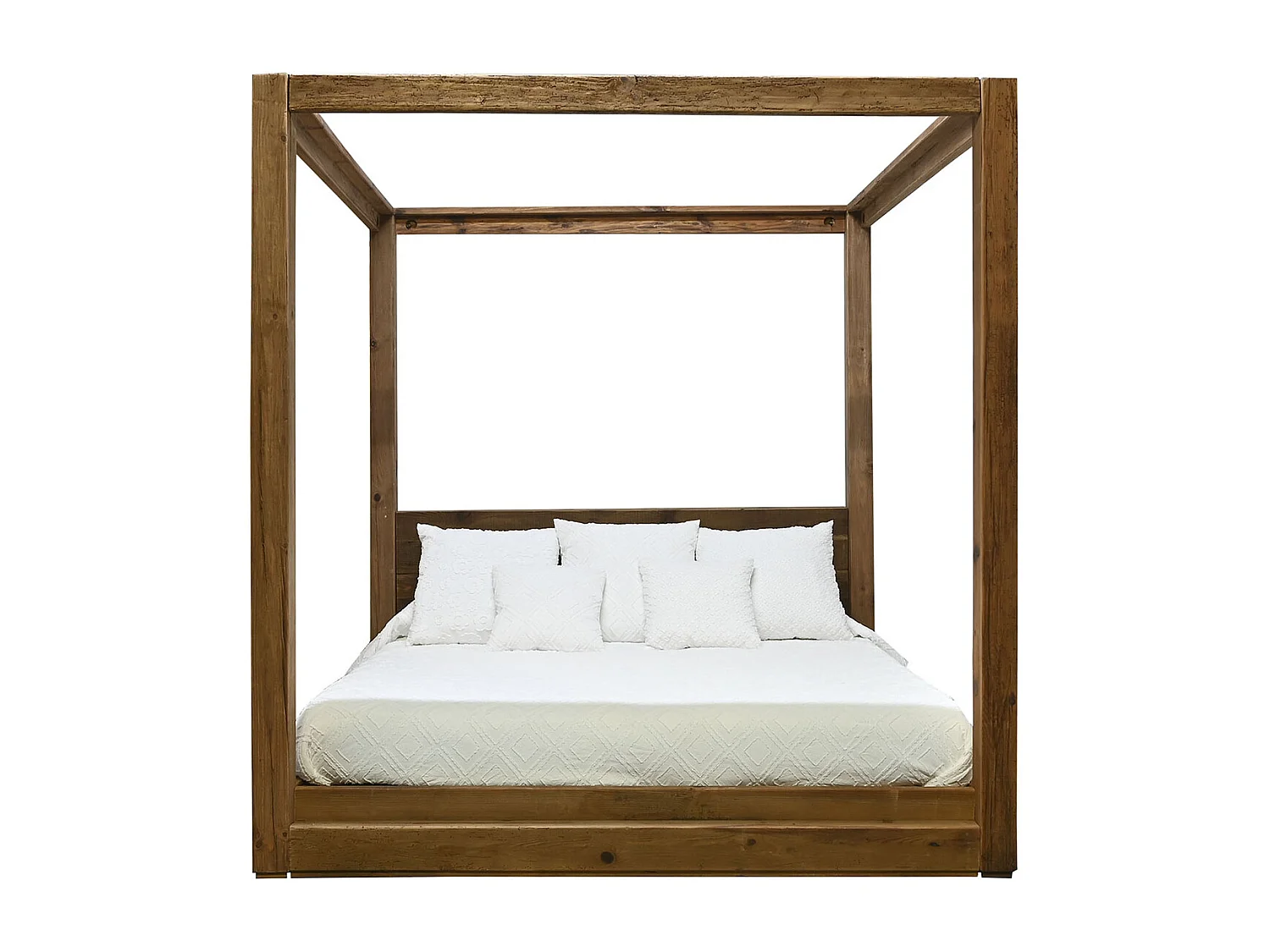 Lit adulte en bois de pin recyclé coloris naturel - longueur 202 x profondeur 222 x Hauteur 215  cm