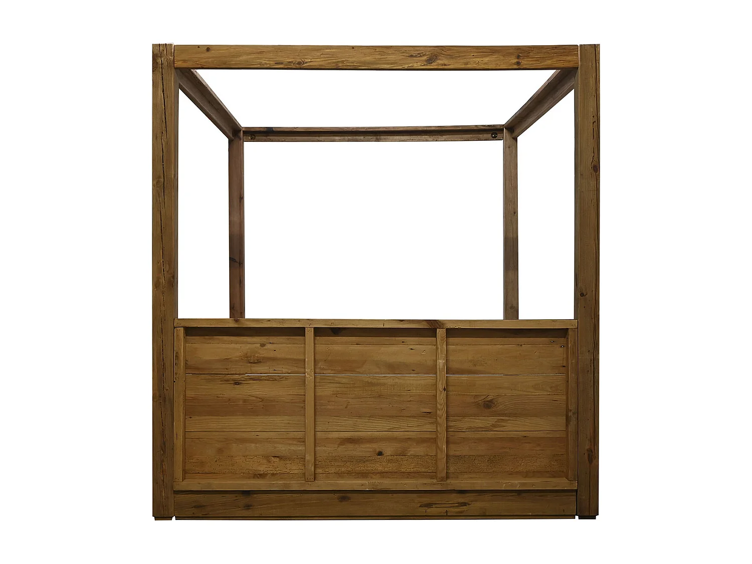 Lit adulte en bois de pin recyclé coloris naturel - longueur 202 x profondeur 222 x Hauteur 215  cm