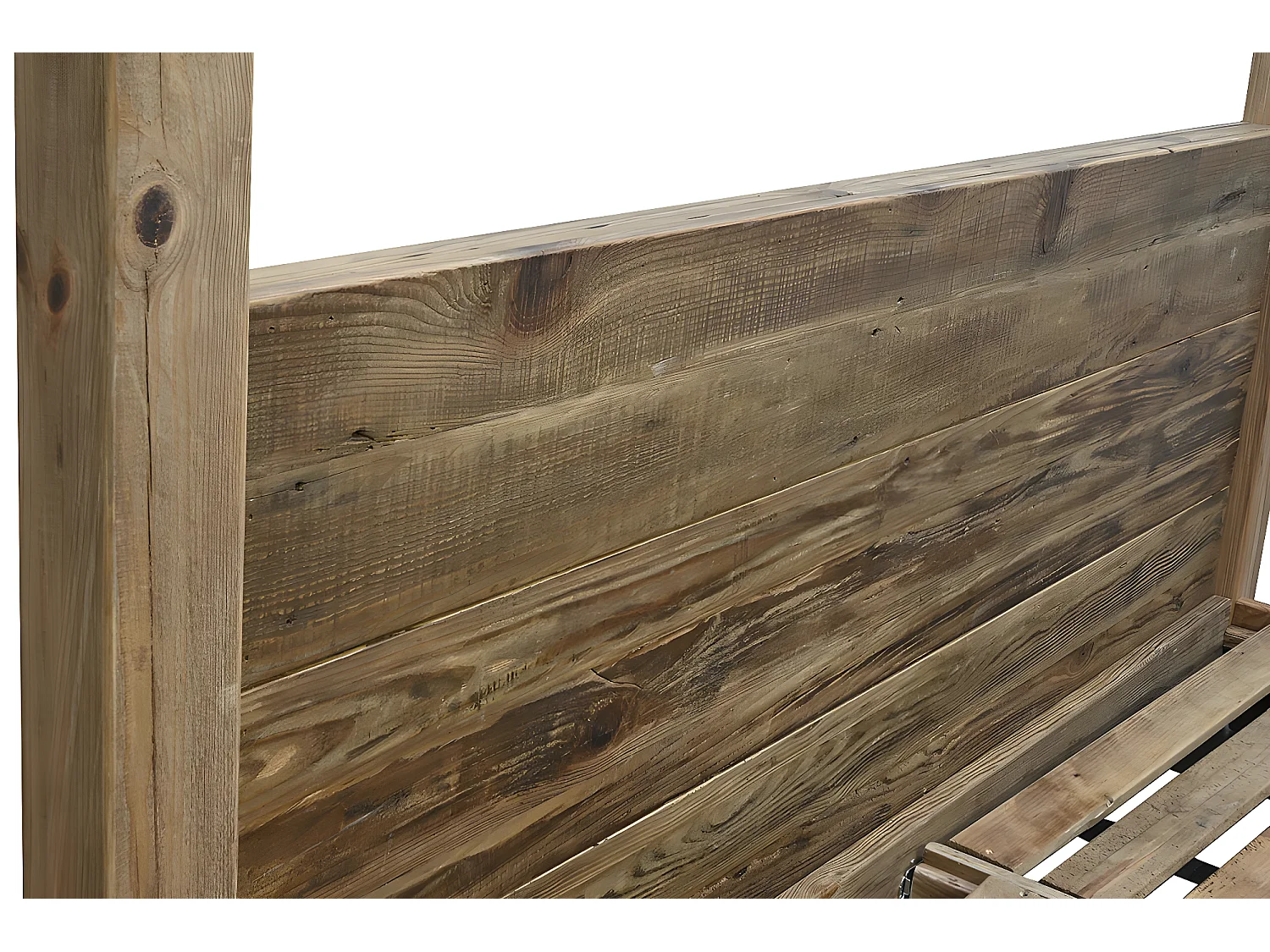 Lit adulte en bois de pin recyclé coloris naturel - longueur 202 x profondeur 222 x Hauteur 215  cm