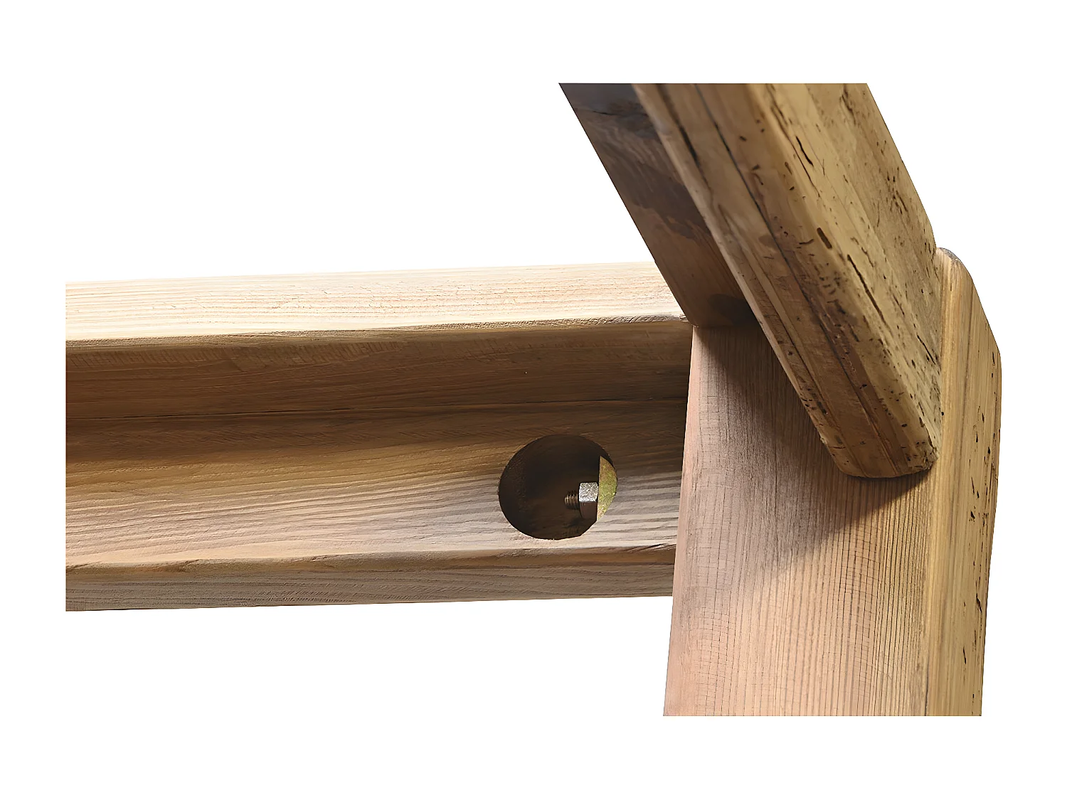 Lit adulte en bois de pin recyclé coloris naturel - longueur 202 x profondeur 222 x Hauteur 215  cm