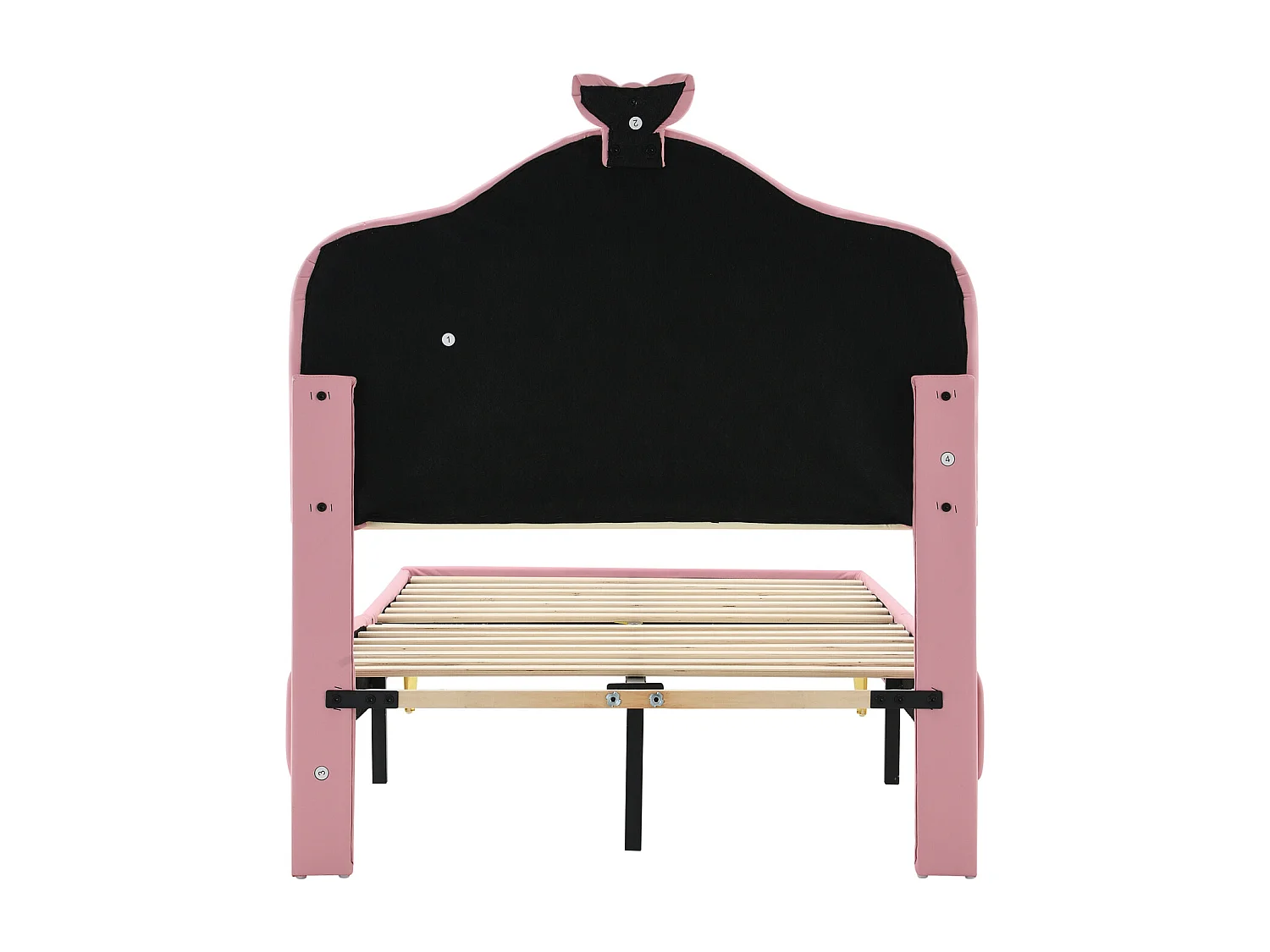 Lit simple 90x200cm, lit capitonné PU avec bandes LED couleurs variées, sommier à lattes, et tête de lit en forme de vague avec point de traction, rose