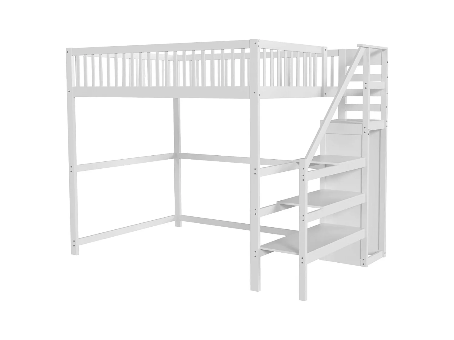 Lit mezzanine 140x200cm - lit enfant avec escalier avec armoir, sommier à lattes, antichute - blanc