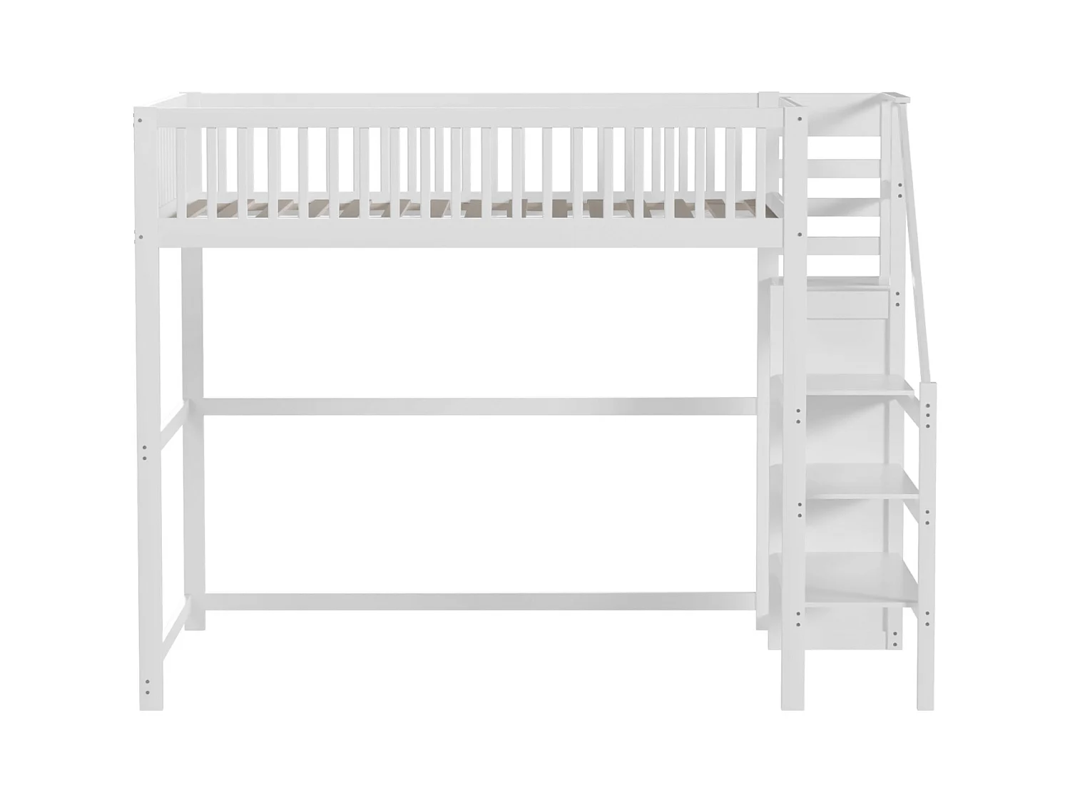 Lit mezzanine 140x200cm - lit enfant avec escalier avec armoir, sommier à lattes, antichute - blanc