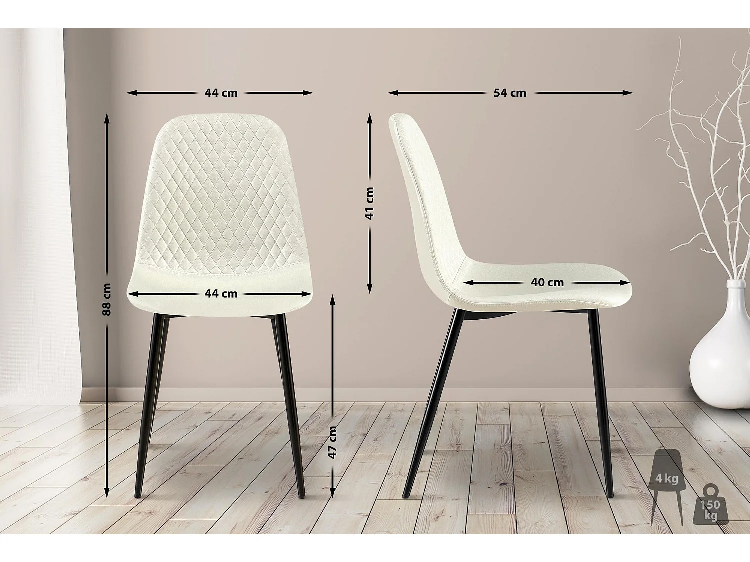 Lot de 4  chaise salle à manger - Tissu - Crème - Giverny