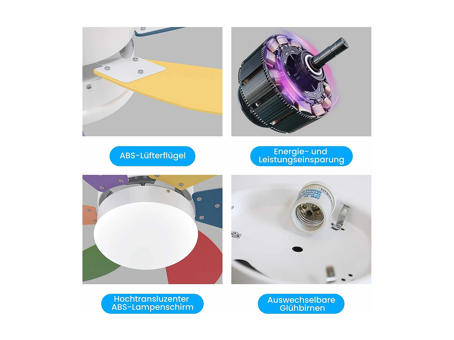 NETTLIFE Ventilateur de plafond blanc avec éclairage, télécommande, silencieux, avec minuterie, 6 pales, pour chambre à coucher