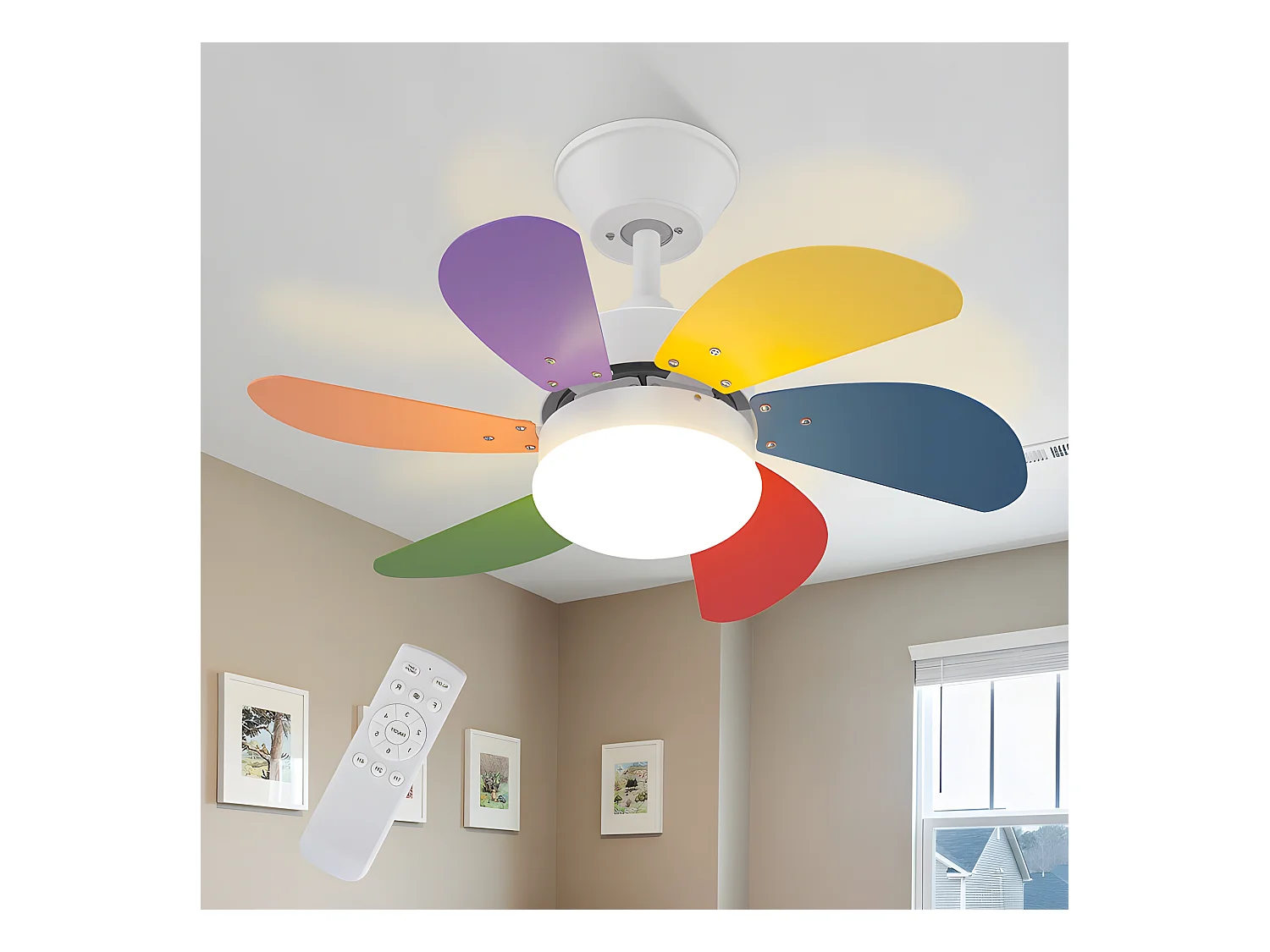NETTLIFE Ventilateur de plafond blanc avec éclairage, télécommande, silencieux, avec minuterie, 6 pales, pour chambre à coucher