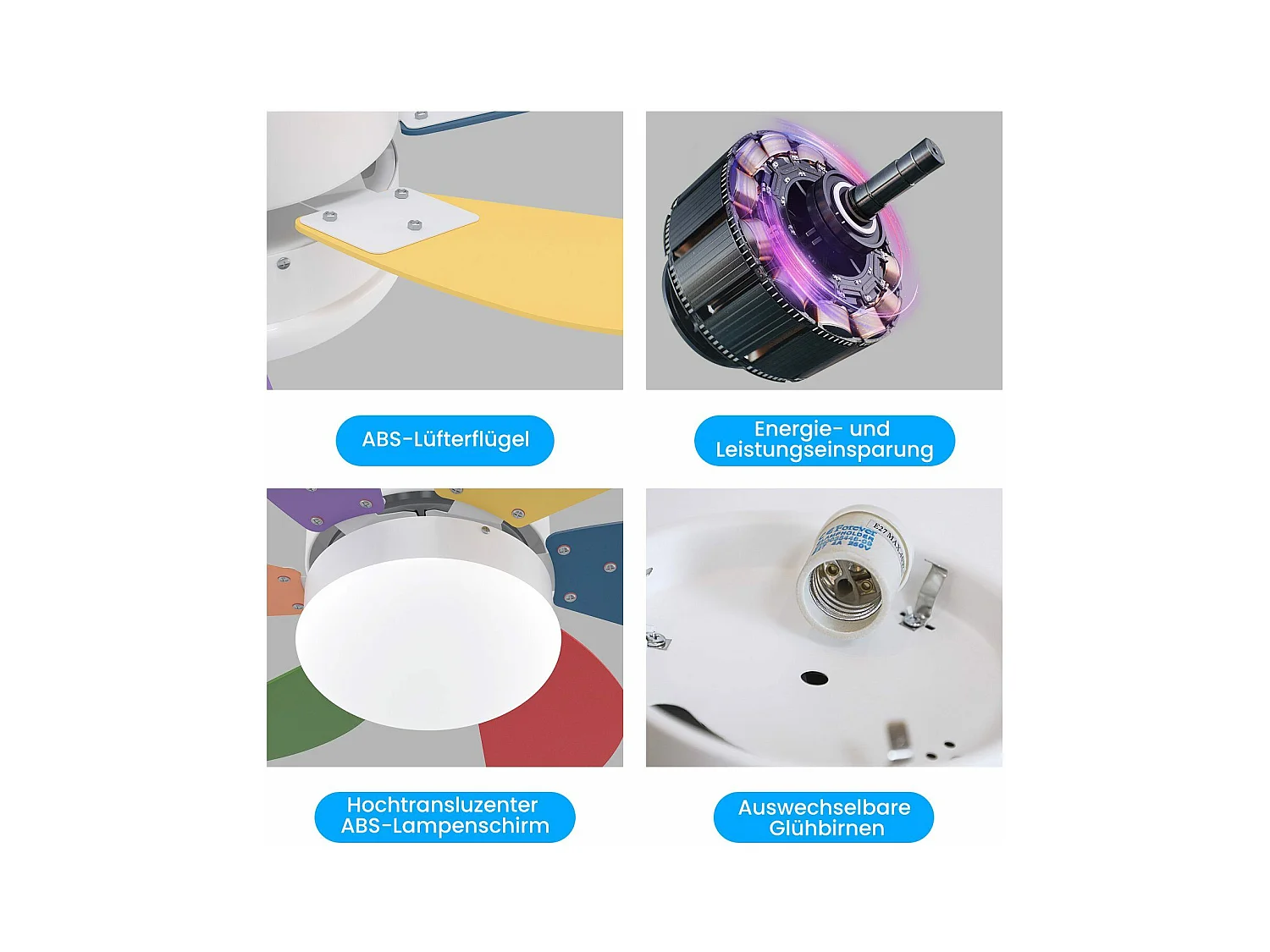 NETTLIFE Ventilateur de plafond blanc avec éclairage, télécommande, silencieux, avec minuterie, 6 pales, pour chambre à coucher