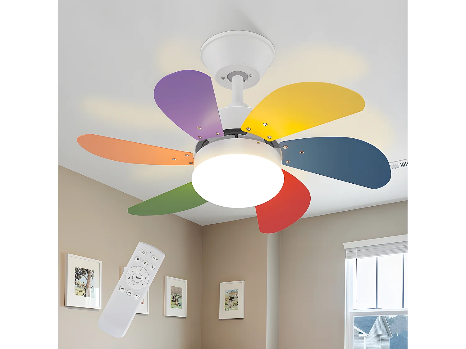 NETTLIFE Ventilateur de plafond blanc avec éclairage, télécommande, silencieux, avec minuterie, 6 pales, pour chambre à coucher