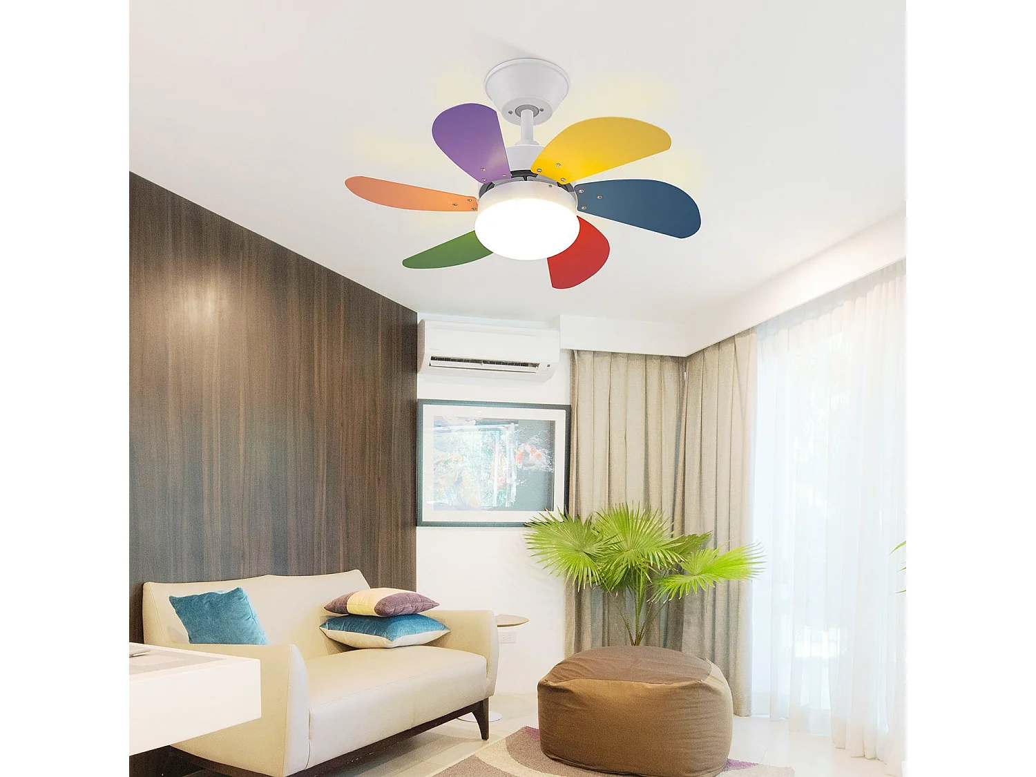 NETTLIFE Ventilateur de plafond blanc avec éclairage, télécommande, silencieux, avec minuterie, 6 pales, pour chambre à coucher